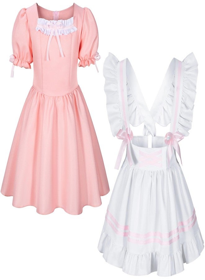 Irtysh Girls French Maid Costume Maid Apron Fancy Dress Halloween Outfit Cosplay Costume Accessories Set(PK 130) Pink - Image 5